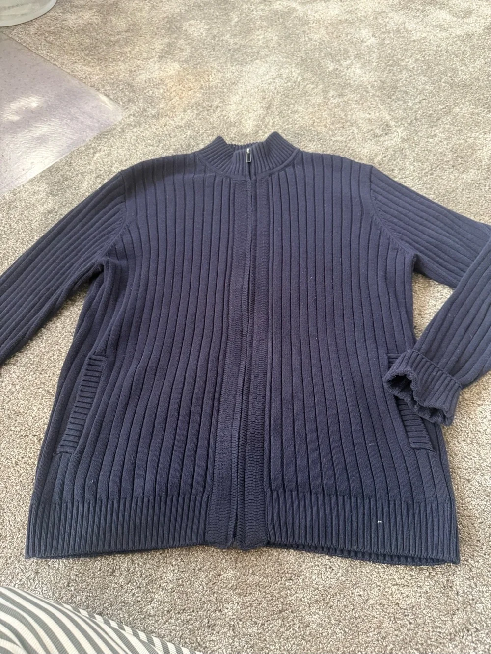 PIONEER Navy Ribbed Zip-Up Sweater Jacket